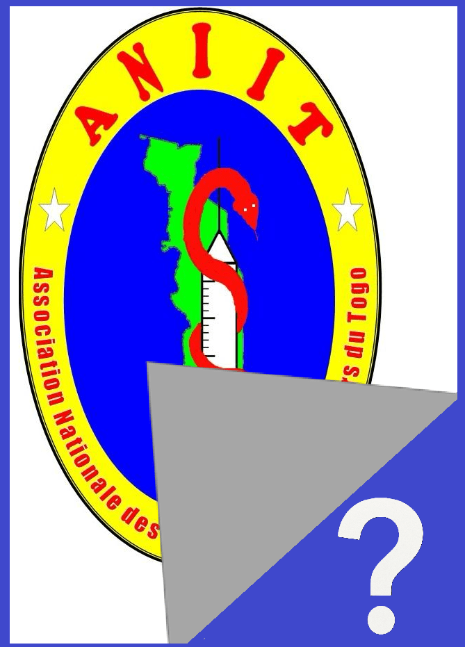 Logo of ANIIT (Association Nationale des Infirmiers et Infirmières du Togo) featuring a stylized snake wrapped around a measuring tool, with a blue background and yellow border.